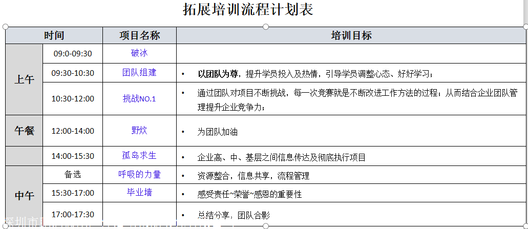 深圳企业精英团队户外拓展活动策划方案书